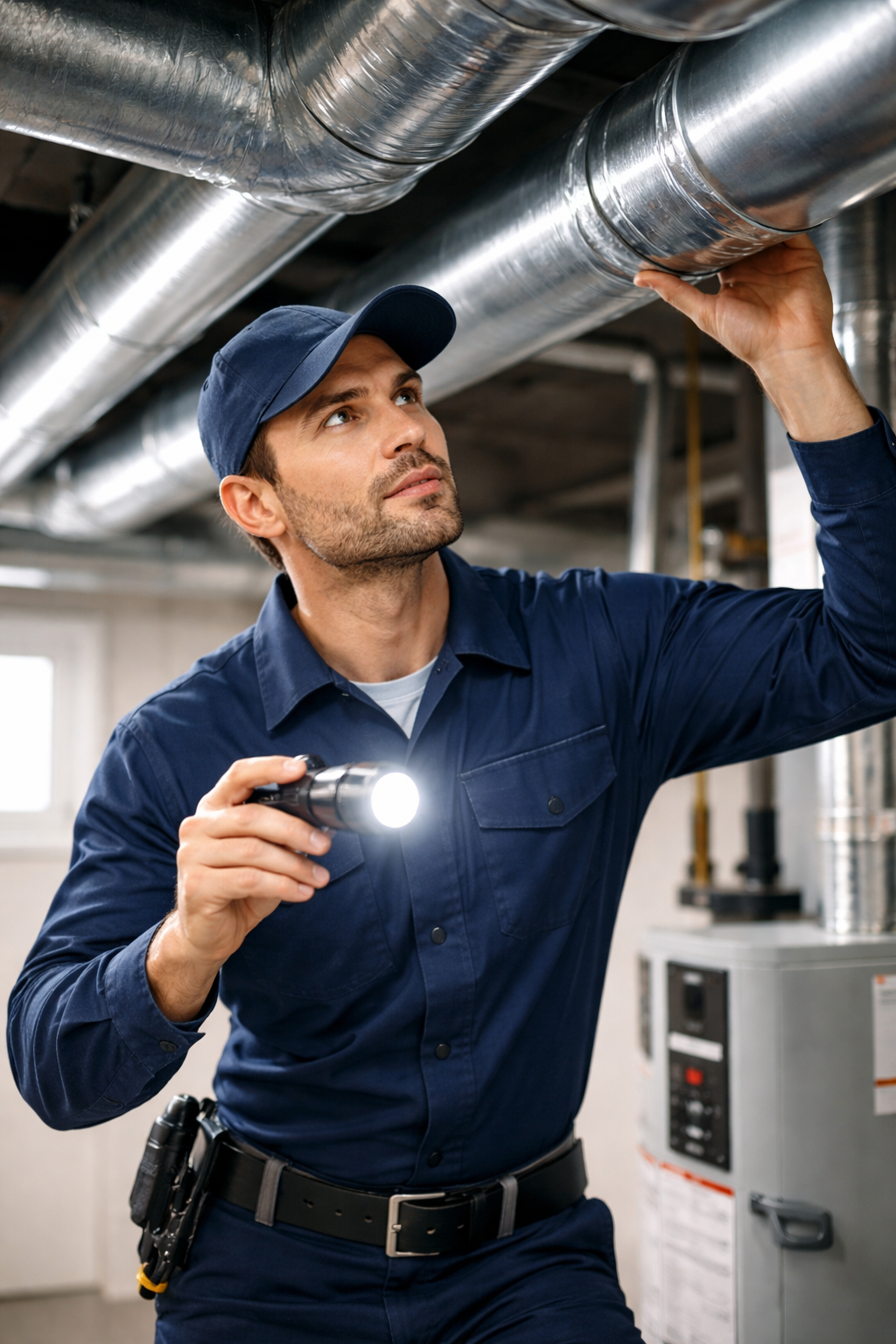 Technician cleaning residential air ducts in Wetaskiwin home
